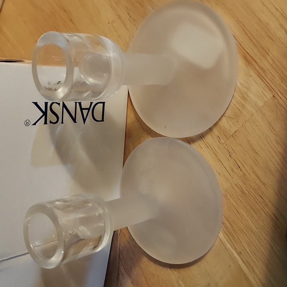 NEW Dansk Rondure Frosted Glass Candlestick Taper Holder Original Box
